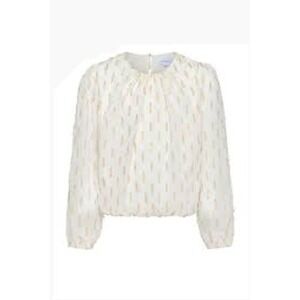 Pleat Wren Top Kids 14 Dashing Gold White Metallic Long Sleeve Blouse NWT
